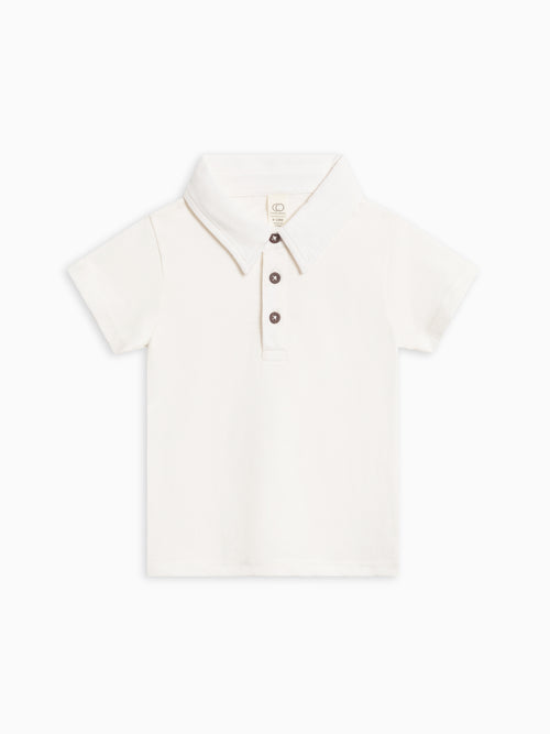 Ben Short Sleeve Polo - Coconut Baby-Kids : Tops : Shirts : Short Sleeves KENDI by Colored Organics Ben Short Sleeve Polo - Coconut for Baby | Colored Organics®