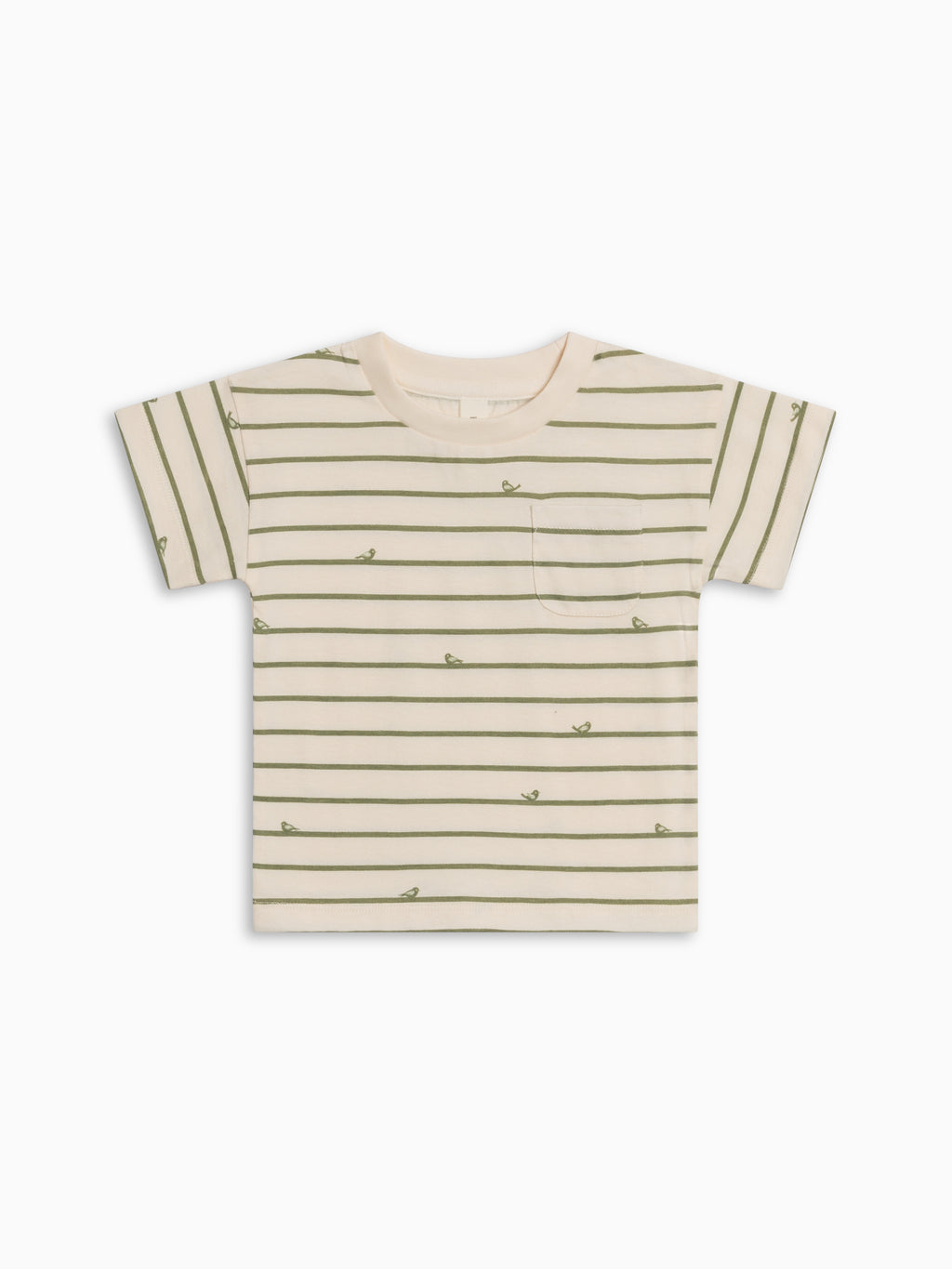 Hollis Drop Shoulder Tee - Bird Stripe / Fern Baby-Kids : Tops : Tees : Short Sleeves Kendi Hollis Drop Shoulder Tee - Bird Stripe | Colored Organics®