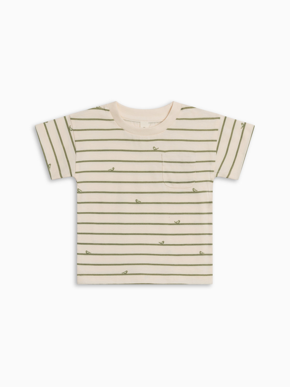 Hollis Drop Shoulder Tee - Bird Stripe / Fern Baby-Kids : Tops : Tees : Short Sleeves Kendi Hollis Drop Shoulder Tee - Bird Stripe | Colored Organics®