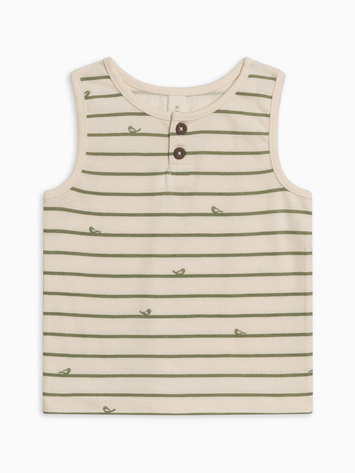 Niko Henley Tank Top - Bird Stripe / Fern Baby-Kids : Tops : Tanks Kendi Niko Henley Tank Top - Bird Stripe / | Colored Organics®
