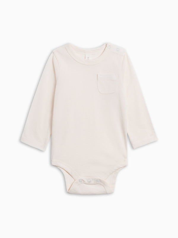Wallen Long Sleeve Snap Shoulder Bodysuit - Ivory Baby : One Pieces : Bodysuits : Long Sleeves KENDI by Colored Organics Wallen Long Sleeve Snap Shoulder | Colored Organics®