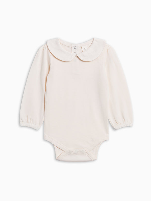 Peggy Peter Pan Collared Bodysuit - Ivory Baby : One Pieces : Bodysuits : Long Sleeves KENDI by Colored Organics Peggy Peter Pan Collared Bodysuit | Colored Organics®
