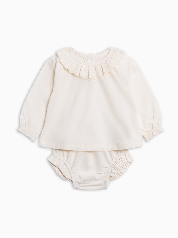 Dorothy Poplin Ruffle Collar Shirt and Bloomer Set - Ivory Baby : Set : Bottoms : Shorts : Tops : Tanks KENDI by Colored Organics Dorothy Poplin Ruffle Collar Shirt and | Colored Organics®