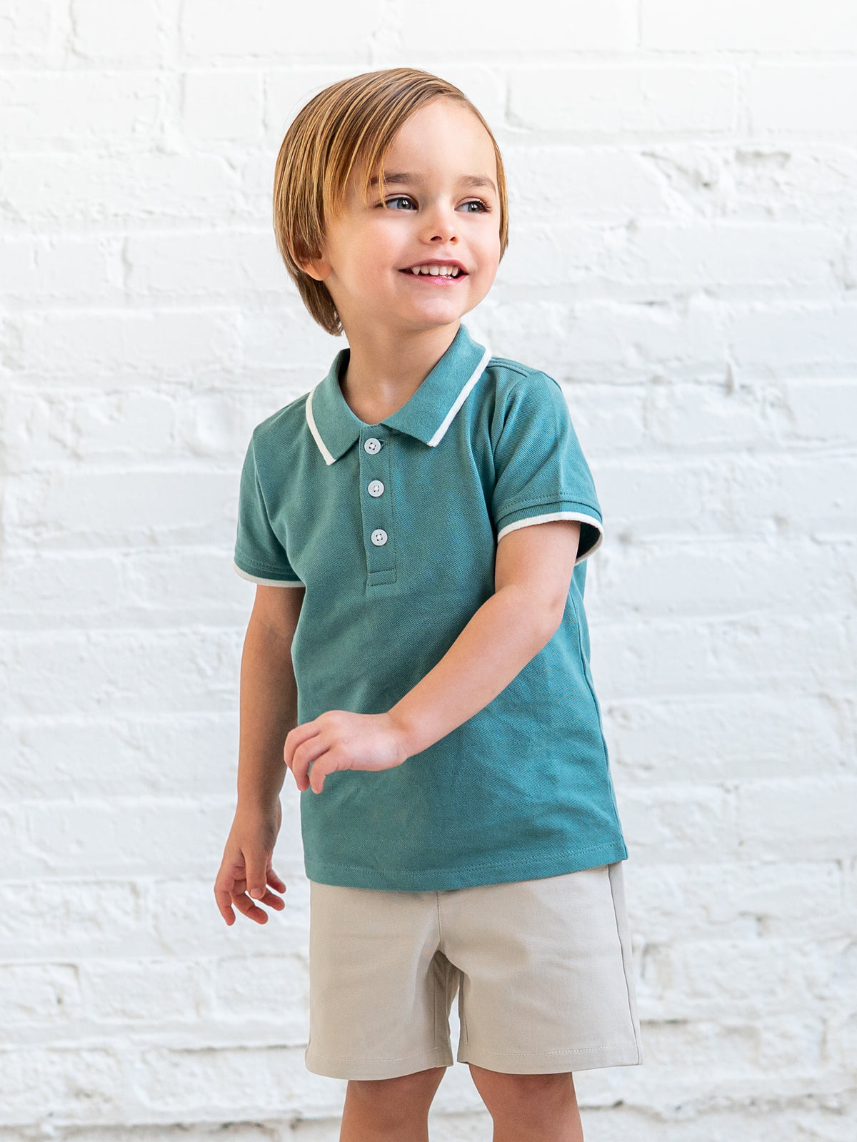 Arnie Piqué Polo - Laguna Baby-Kids : Tops : Shirts : Short Sleeves KENDI by Colored Organics Arnie Piqué Polo - Laguna for Baby | Colored Organics®