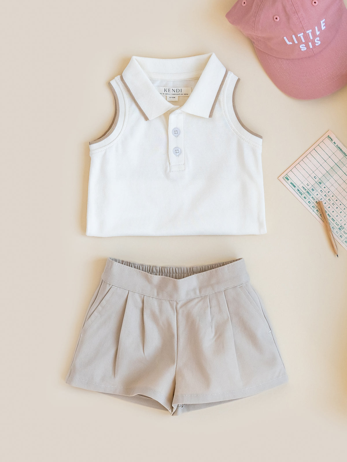 Annika Piqué Polo Tank - Coconut Baby-Kids : Tops : Shirts : Tanks KENDI by Colored Organics Baby Annika Piqué Polo Tank - Coconut | Colored Organics®