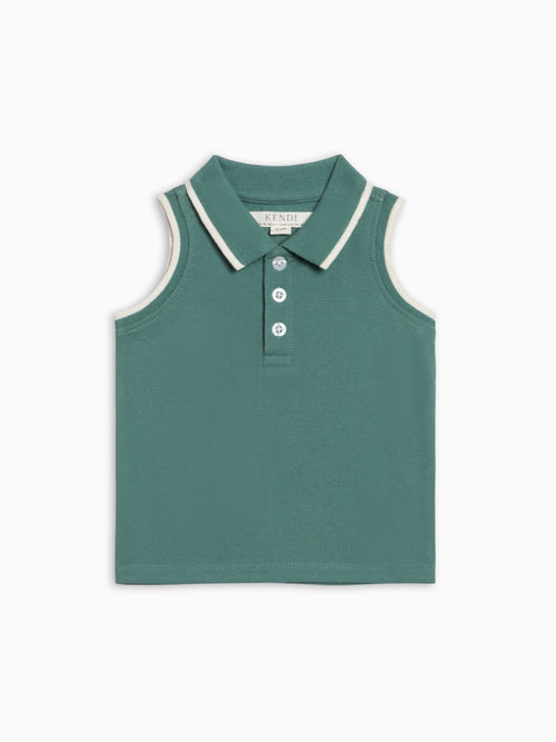 Annika Piqué Polo Tank - Laguna Sale : Baby-Kids : Tops : Tanks KENDI by Colored Organics Annika Piqué Polo Tank - Laguna for Baby | Colored Organics®