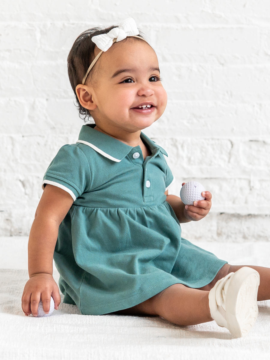 Meri Piqué Polo Dress - Laguna Baby : One Pieces : Bodysuits : Short Sleeves : Dresses : Short Sleeves Kendi Meri Piqué Polo Dress - Laguna for Baby | Colored Organics®