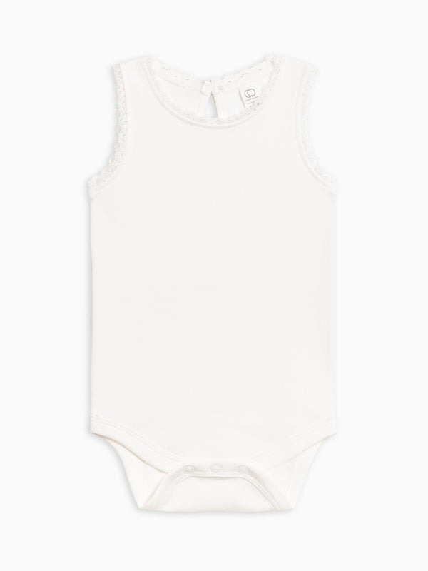 Luna Lace Tank Bodysuit - Coconut Baby : One Pieces : Bodysuits : Tanks KENDI by Colored Organics Baby Luna Lace Tank Bodysuit - Coconut | Colored Organics®