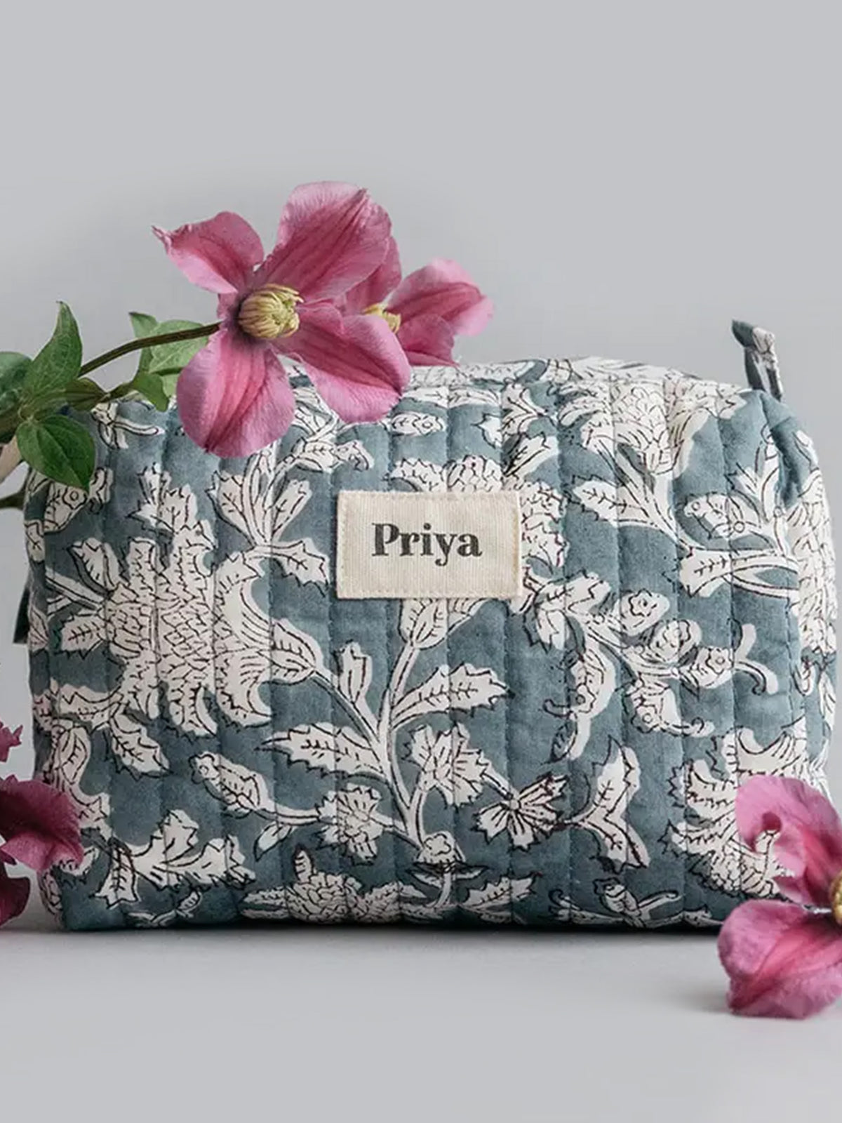 Block Printed Smoky Blue Cosmetic Bag Parent : Accessories Priya Wear Block Printed Smoky Blue Cosmetic Bag | Colored Organics®