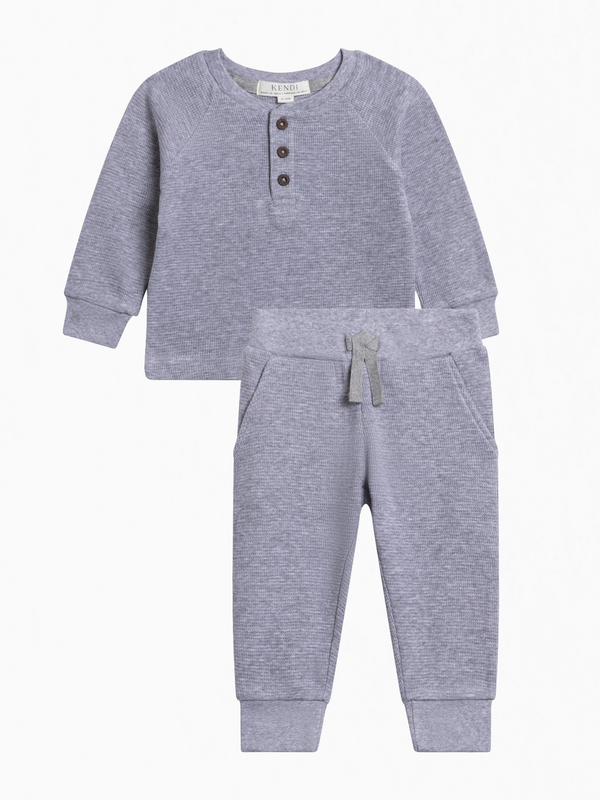 Organic Boy Fall Henley Waffle Set Baby-Kids : Virtual Set KENDI by Colored Organics Organic Waffle Summer Set for Baby | Colored Organics®