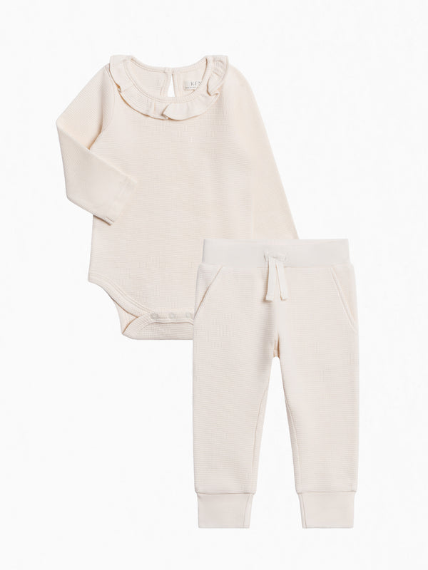 Organic Girl Waffle Bodysuit Set Baby : Virtual Set KENDI by Colored Organics Organic Waffle Summer Set for Baby | Colored Organics®