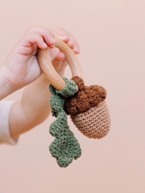 Acorn Crochet Rattle Teether Baby : Toys : Plush + Crinkle : Rattles Blueberry Hill Acorn Crochet Rattle Teether for Baby | Colored Organics®