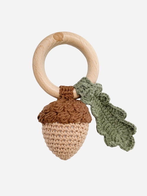 Acorn Crochet Rattle Teether Baby : Toys : Plush + Crinkle : Rattles Blueberry Hill Acorn Crochet Rattle Teether for Baby | Colored Organics®