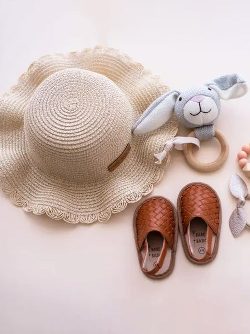 Baby Straw Sun Hat Baby-Kids : Accessories : Hats Babe Basics Woven Straw Baby Sun Hat with Drawstring | Colored Organics®