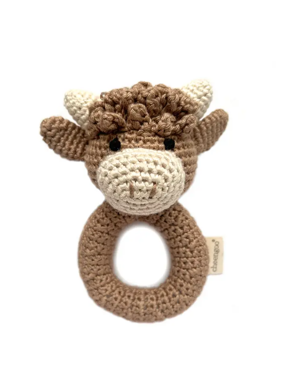 Crochet Highland Cow Rattle Baby : Toys : Plush + Crinkle : Rattles Cheengoo Crochet Highland Cow Rattle for Baby | Colored Organics®