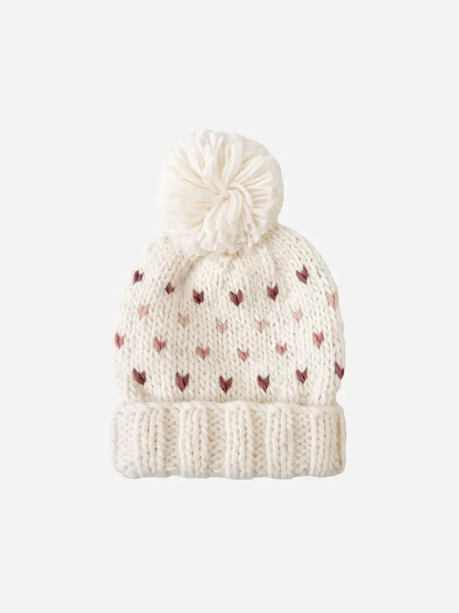 Hearts Pom Knit Hat Baby-Kids : Accessories : Hats Blueberry Hill Hearts Pom Knit Hat for Babies and Kids | Colored Organics®