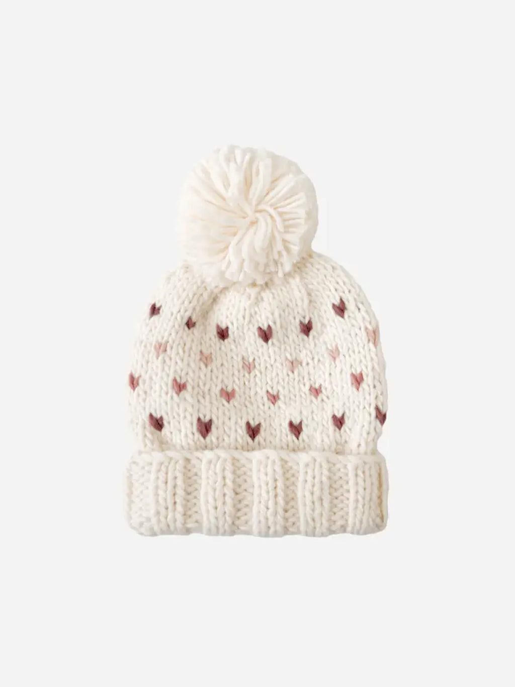 Hearts Pom Knit Hat Baby-Kids : Accessories : Hats Blueberry Hill Hearts Pom Knit Hat for Babies and Kids | Colored Organics®