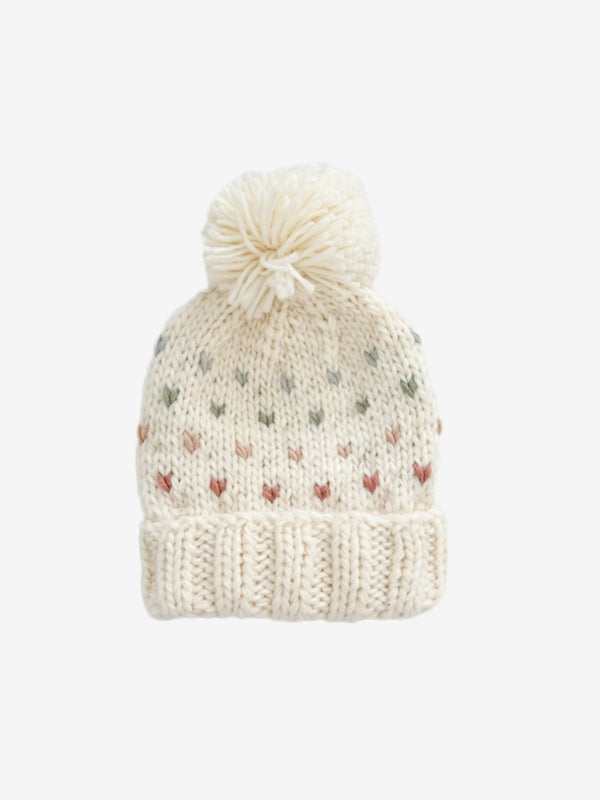 Hearts Pom Knit Hat Baby-Kids : Accessories : Hats Blueberry Hill Hearts Pom Knit Hat for Babies and Kids | Colored Organics®