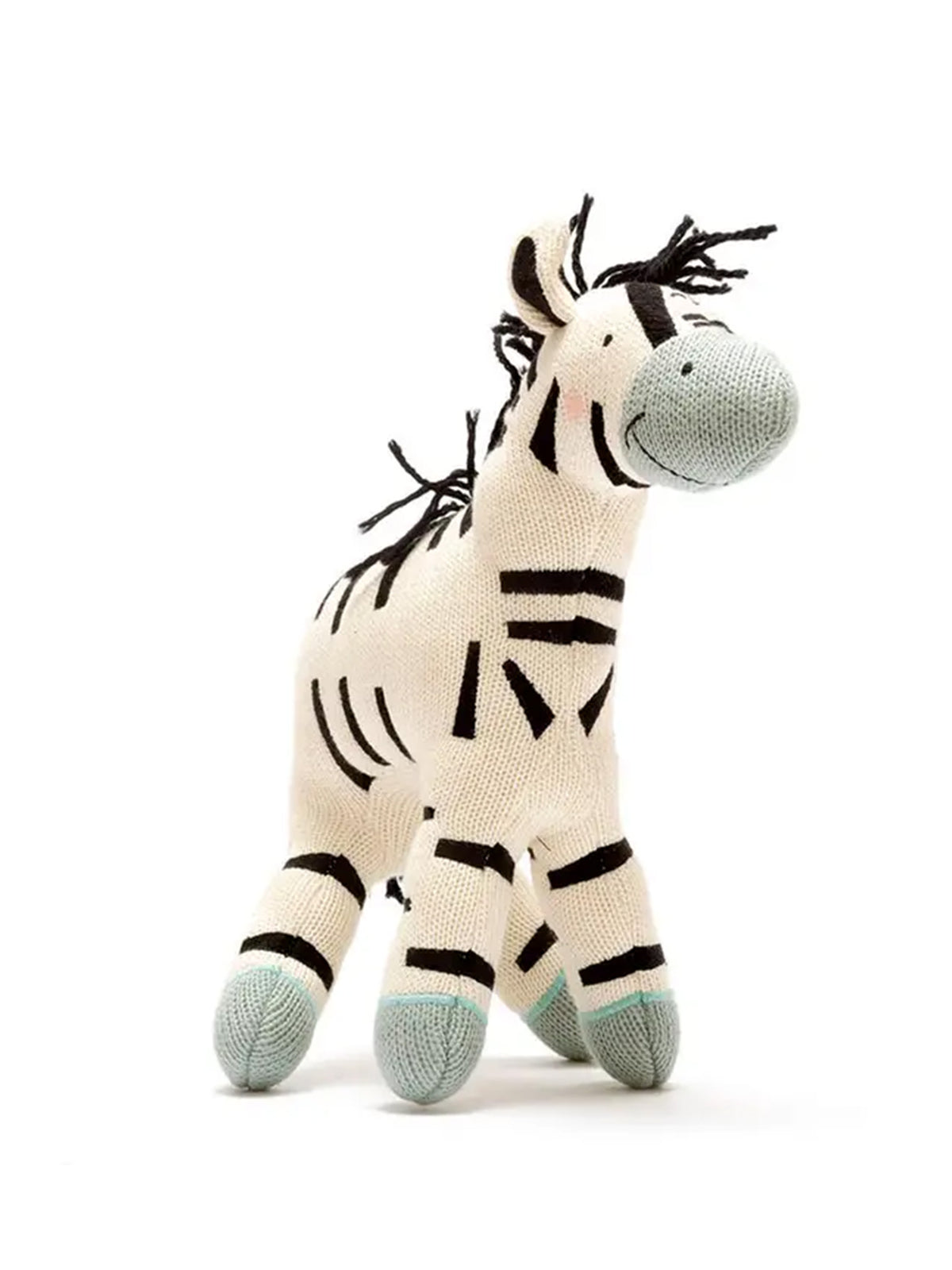 Large Organic Cotton Knitted Zebra Baby-Kids : Toys : Plush + Crinkle Best Years Ltd Baby Large Organic Cotton Knitted Zebra | Colored Organics®
