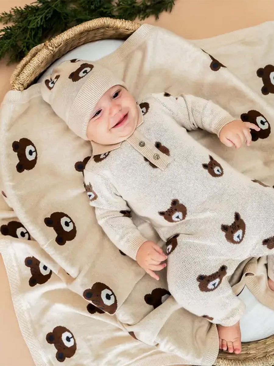 Organic Brown Bear Knit Baby Blanket Baby : Nursery : Bedding : Blankets Viverano Organics 