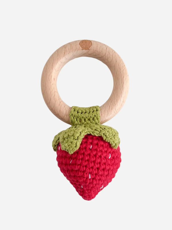 Strawberry Crochet Rattle Teether Baby : Toys : Plush + Crinkle : Rattles Blueberry Hill Baby Strawberry Crochet Rattle Teether | Colored Organics®