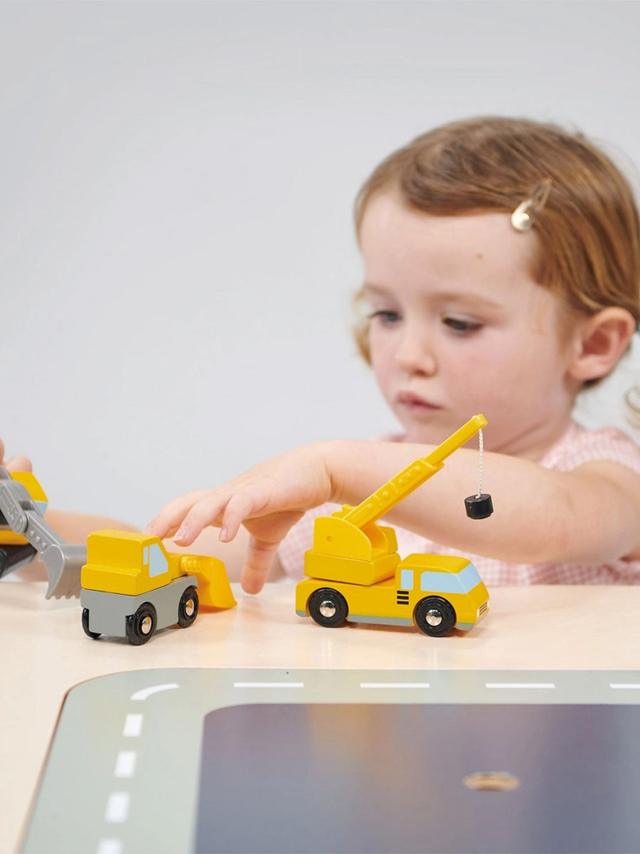 4-Piece Construction Vehicle Set Kids : Toys : Wooden Mentari Toys Baby 4-Piece Construction Vehicle Set | Colored Organics®