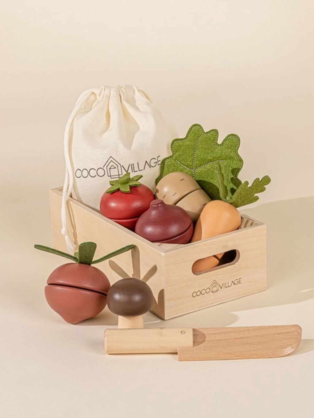 Wooden Vegetables Play Set Baby-Kids : Toys : Pretend Play Coco Village Wooden Vegetables Play Set for Baby | Colored Organics®