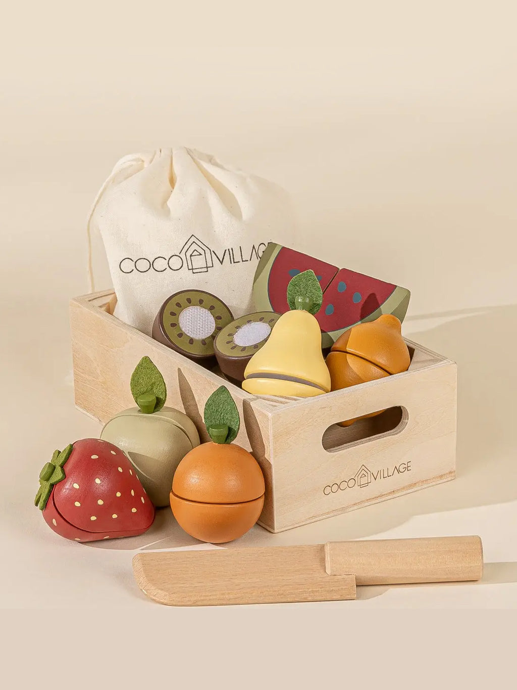 Wooden Fruits Play Set Baby-Kids : Toys : Pretend Play Coco Village Wooden Fruits Play Set for Kids | Colored Organics®