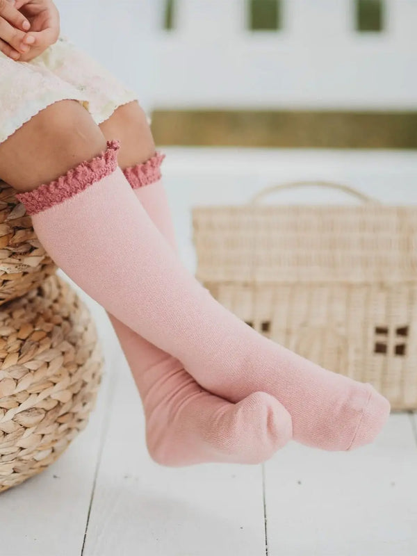 Lace Top Knee High Socks Baby-Kids : Accessories : Socks Little Stocking Co Lace Top Knee High Socks for Baby | Colored Organics®
