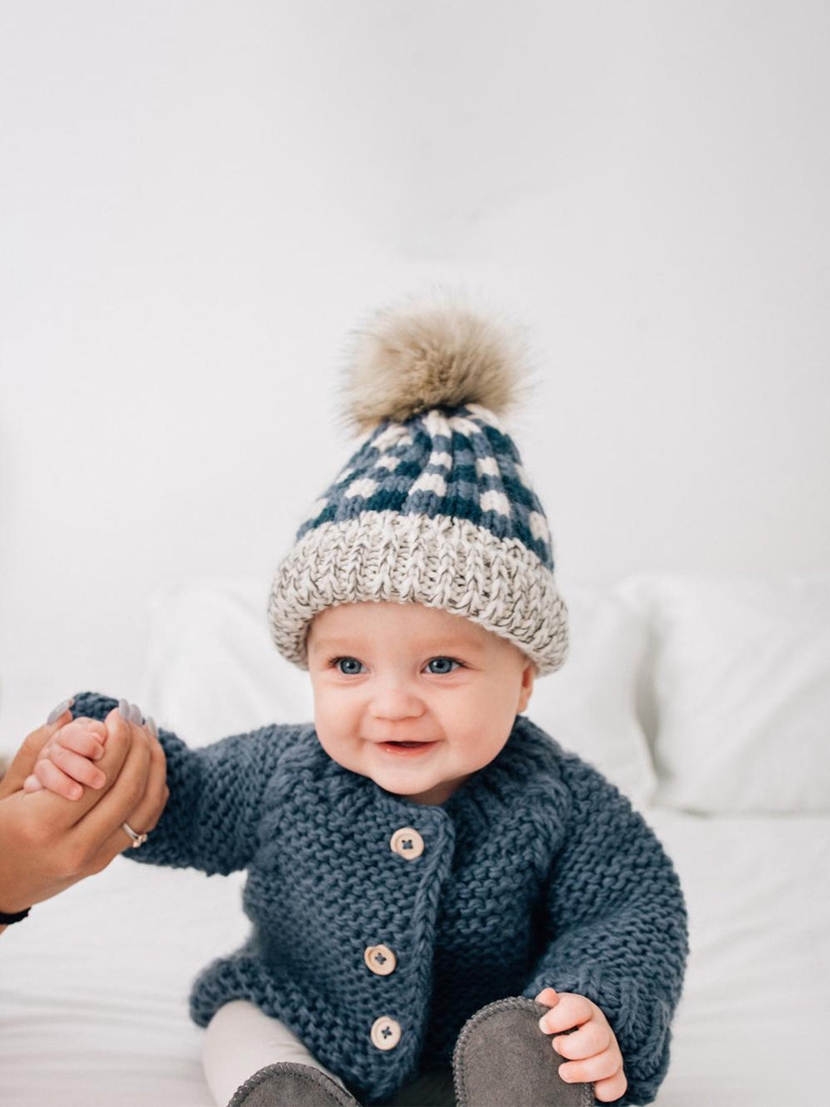 Buffalo Check Pom Pom Beanie Baby-Kids : Accessories : Hats Huggalugs Buffalo Check Pom Pom Beanie for Baby | Colored Organics®