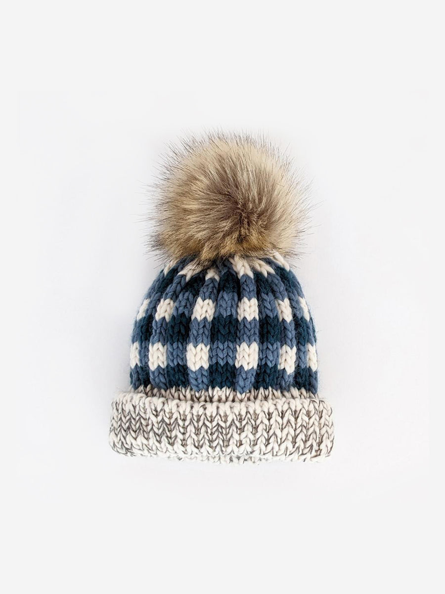 Buffalo Check Pom Pom Beanie Baby-Kids : Accessories : Hats Huggalugs Buffalo Check Pom Pom Beanie for Baby | Colored Organics®