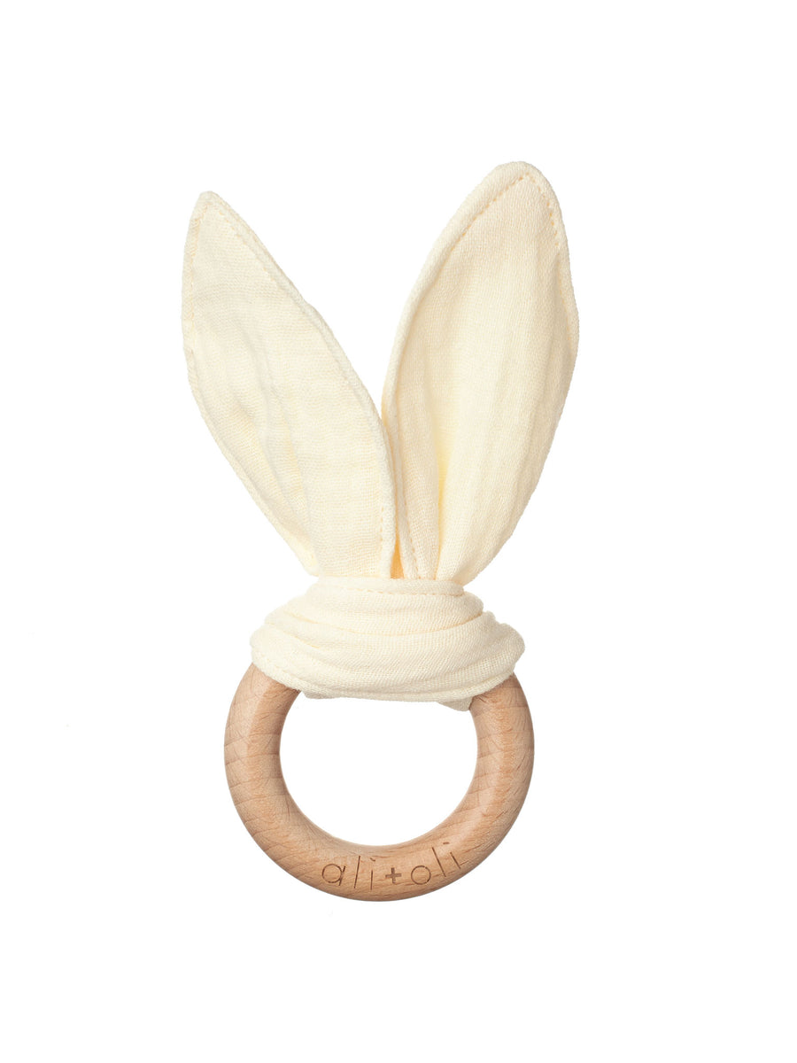 Crinkle Bunny Ears Wooden Teether Baby : Toys : Plush + Crinkle : Rattles Ali + Oli Baby Crinkle Bunny Ears Wooden Teether | Colored Organics®