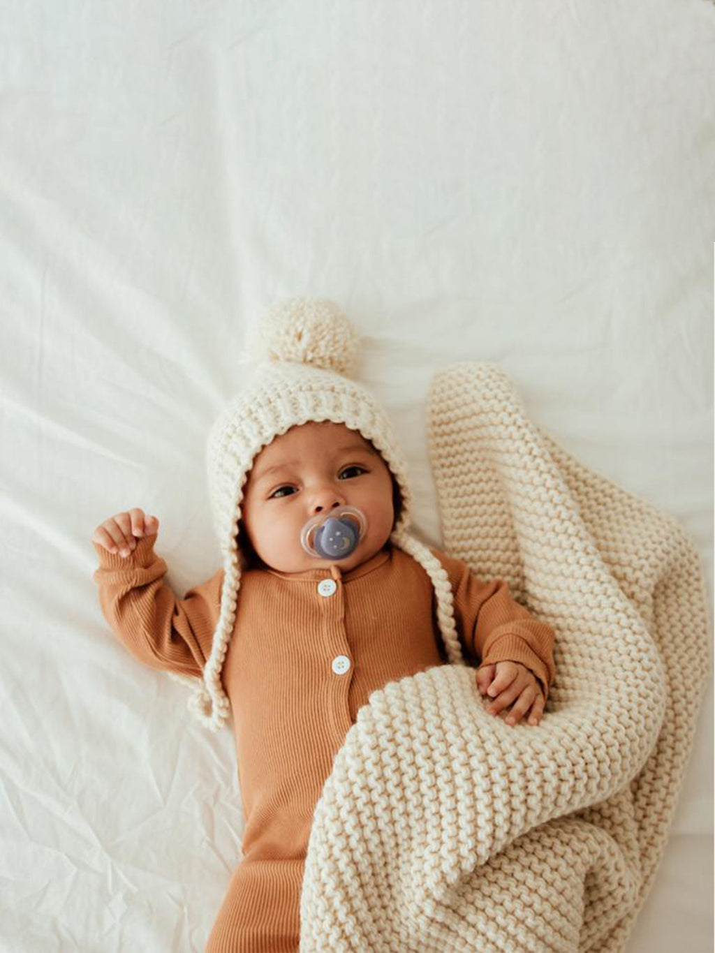 Knit Pom Pom Bonnet Baby : Accessories : Hats Huggalugs Knit Pom Pom Bonnet for Babies and Kids | Colored Organics®
