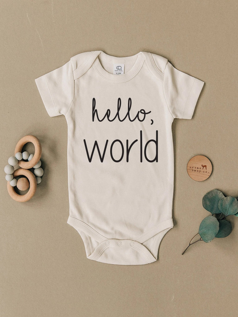 Hello, World Short Sleeve Bodysuit Sale : Baby : One Pieces : Bodysuits : Short Sleeves Urban Baby Co. Baby Hello, World Short Sleeve Bodysuit | Colored Organics®