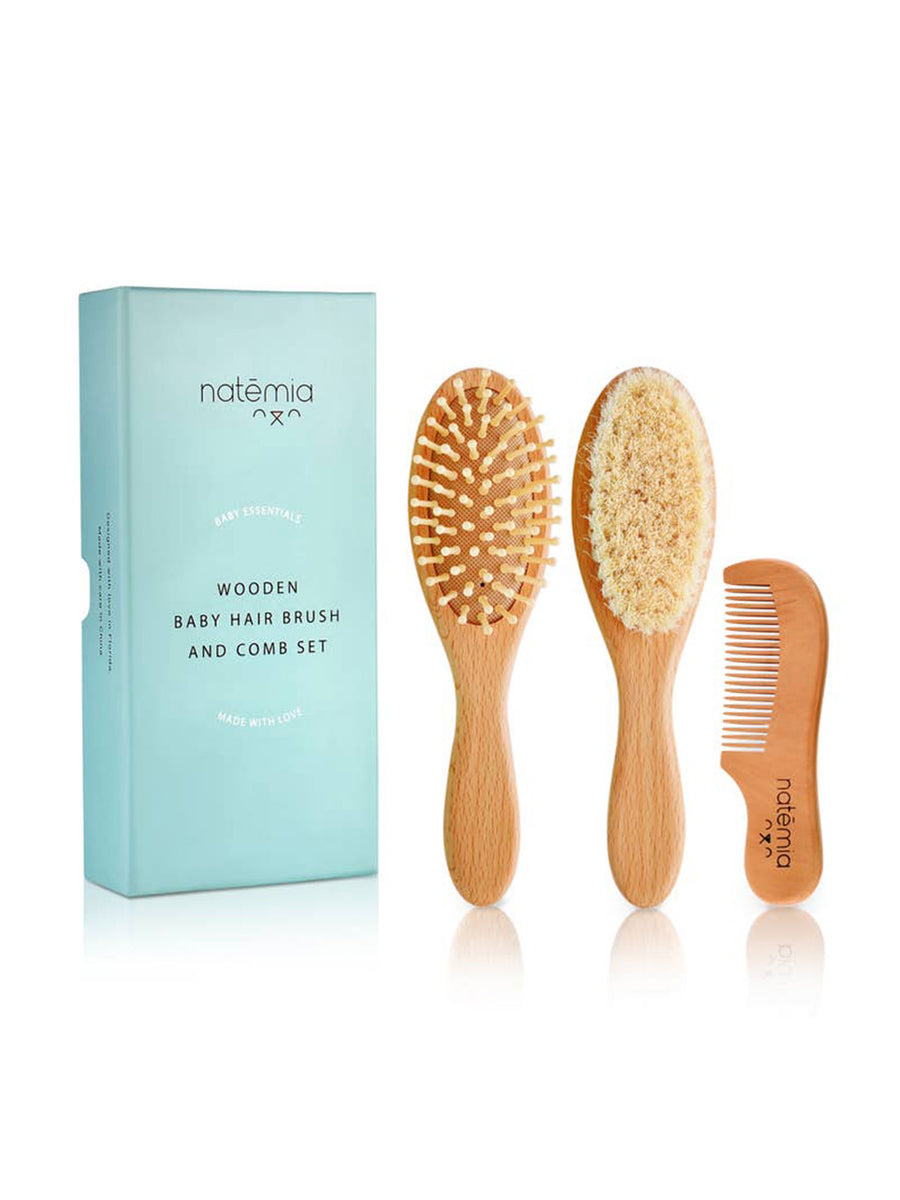 Wooden Hair Brush Set Baby : Nursery : Bath Natemia Non-Toxic Wooden Baby Hair Brush Set | Colored Organics®