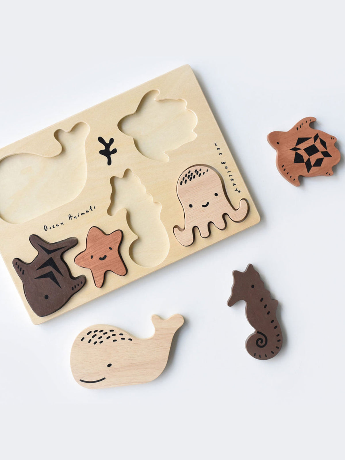 Ocean Animals Wooden Tray Puzzle Baby-Kids : Toys : Puzzle Wee Gallery Baby Ocean Animals Wooden Tray Puzzle | Colored Organics®