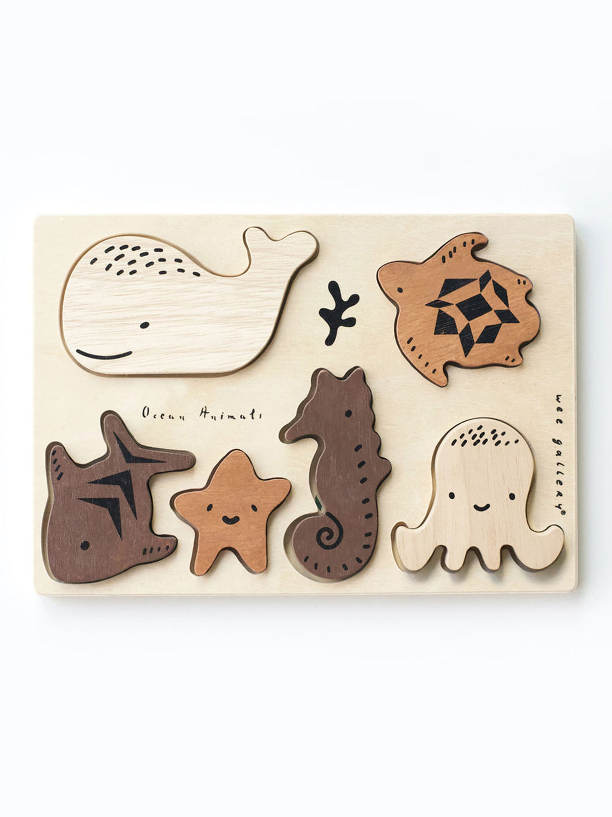 Ocean Animals Wooden Tray Puzzle Baby-Kids : Toys : Puzzle Wee Gallery Baby Ocean Animals Wooden Tray Puzzle | Colored Organics®