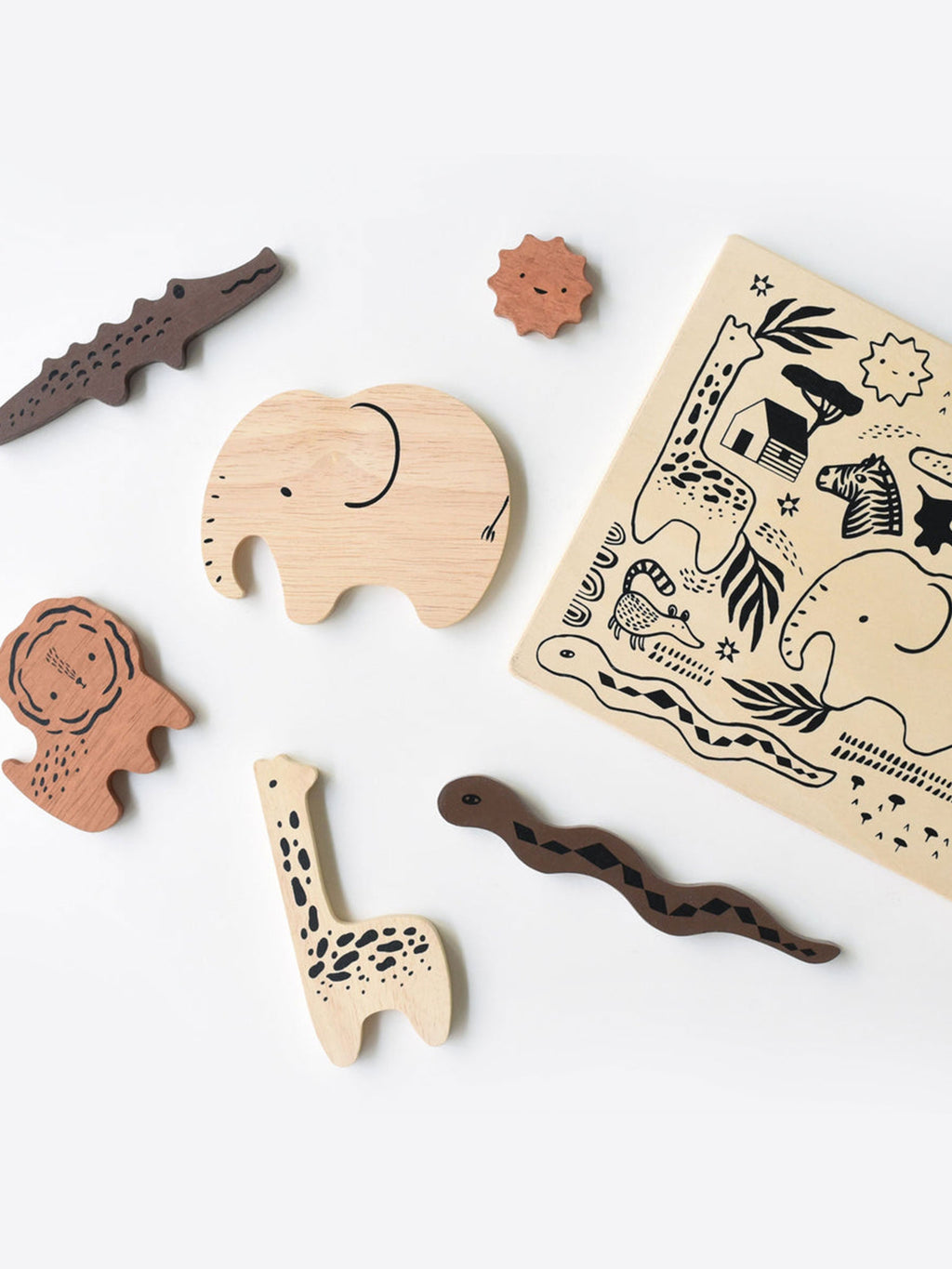 Safari Animals Wooden Tray Puzzle Baby-Kids : Toys : Puzzle Wee Gallery Baby Safari Animals Wooden Tray Puzzle | Colored Organics®