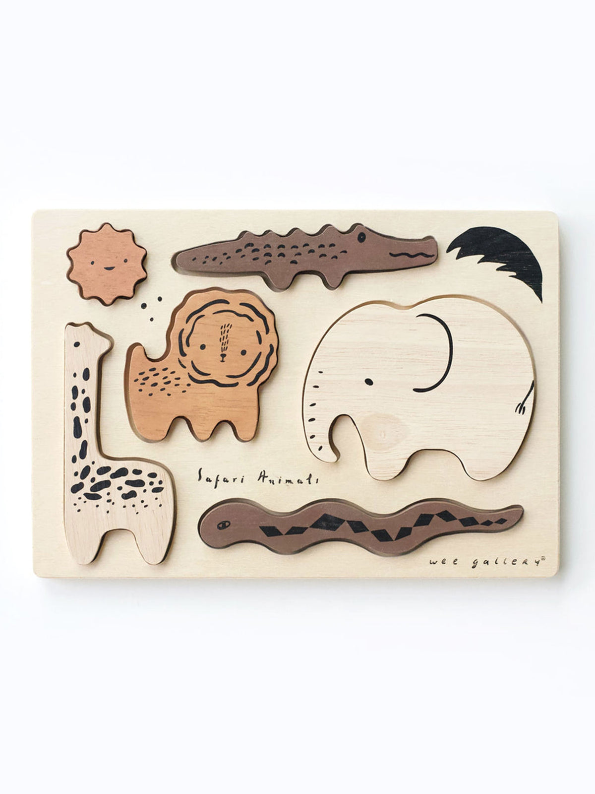 Safari Animals Wooden Tray Puzzle Baby-Kids : Toys : Puzzle Wee Gallery Baby Safari Animals Wooden Tray Puzzle | Colored Organics®